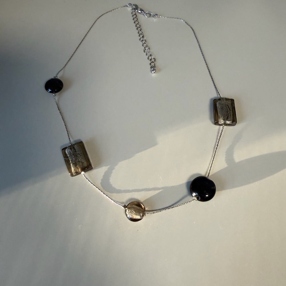 Elegant Black and Gold Silver Tone Necklace